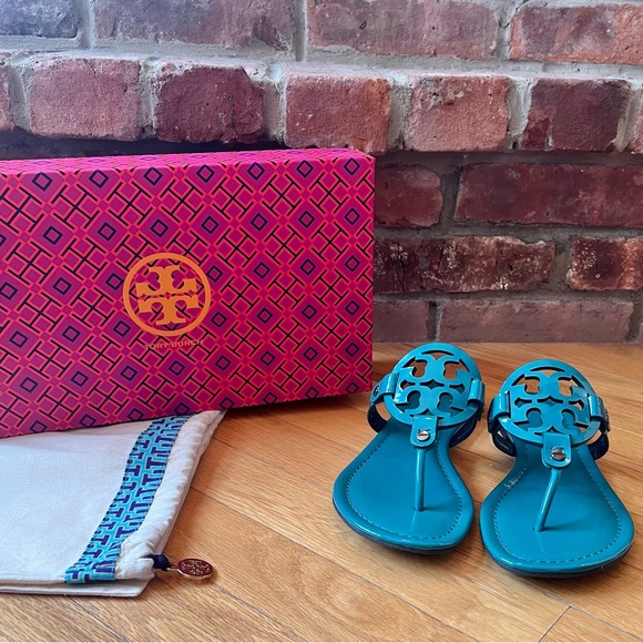 Tory Burch Shoes - Tory Burch Teal Logo Thong Sandals